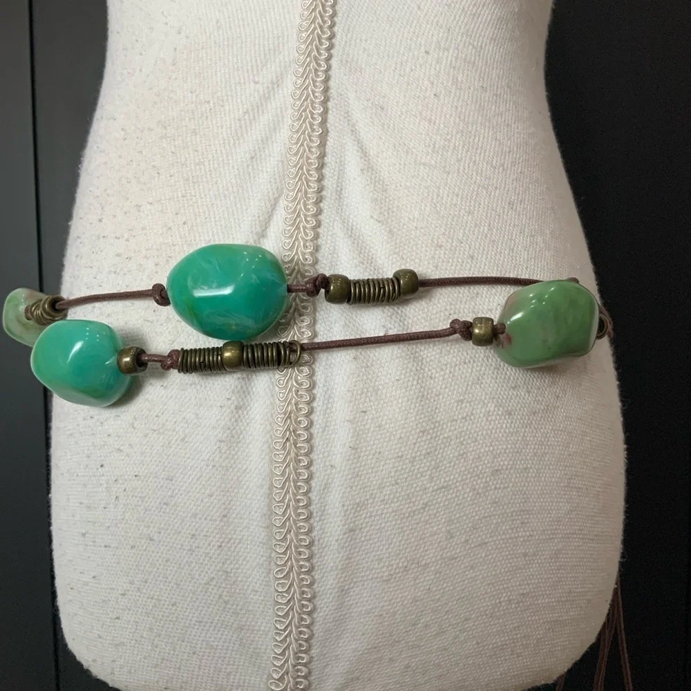 Desert jewel, turquoise and leather beaded belt that doubles necklace